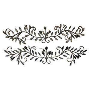 lot of 2 vintage mid century wall decor silver leeves flowers 44 х 12"